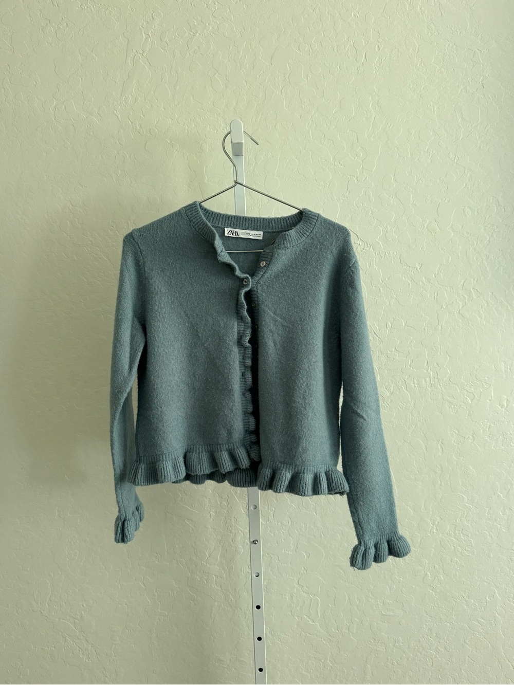 Zara Mint Green Ruffle-Edge Knit Cardigan